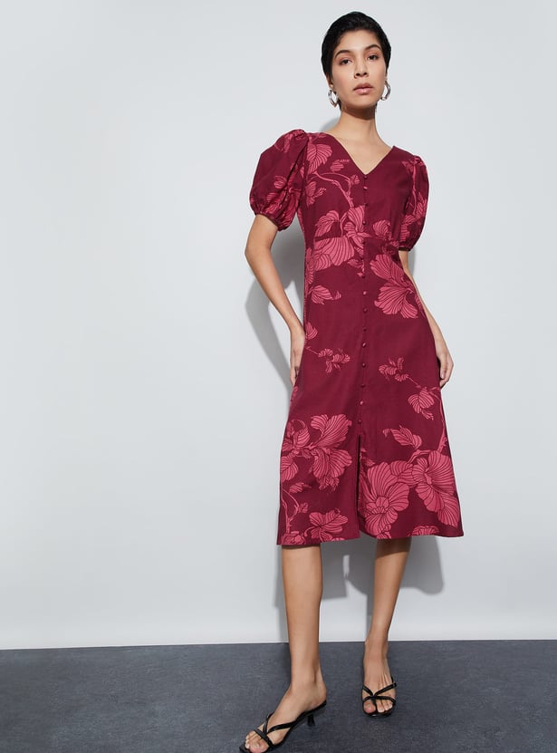 CODE Floral Print A-Line Dress