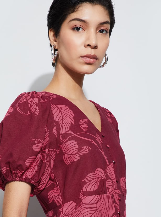 CODE Floral Print A-Line Dress