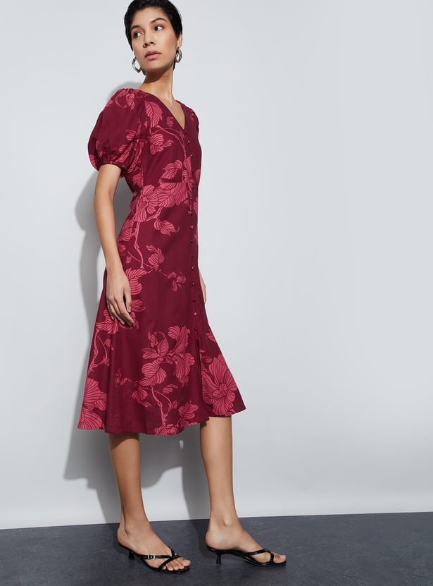 CODE Floral Print A-Line Dress