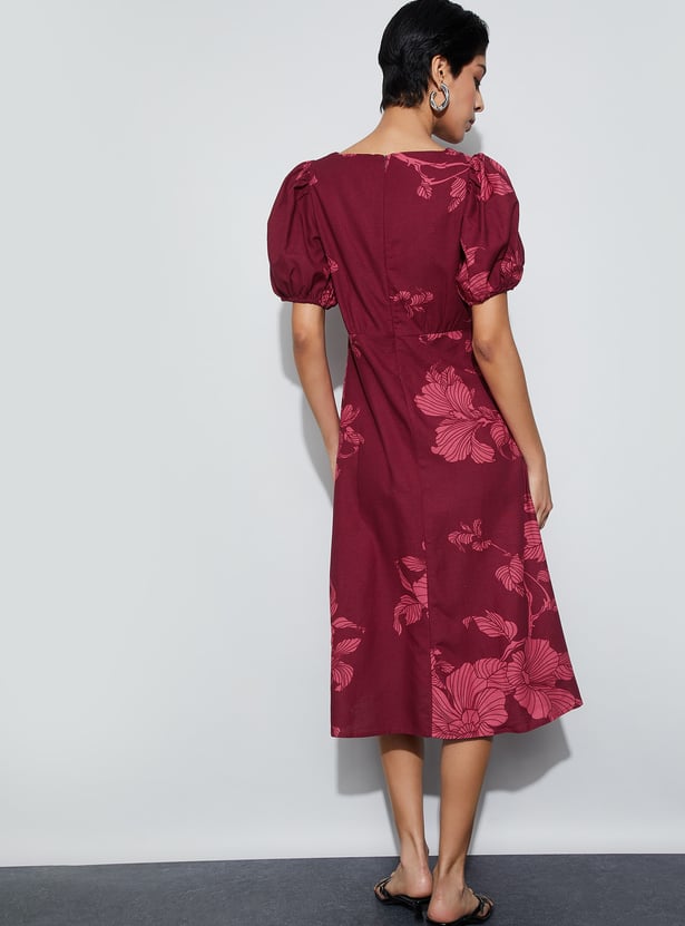 CODE Floral Print A-Line Dress