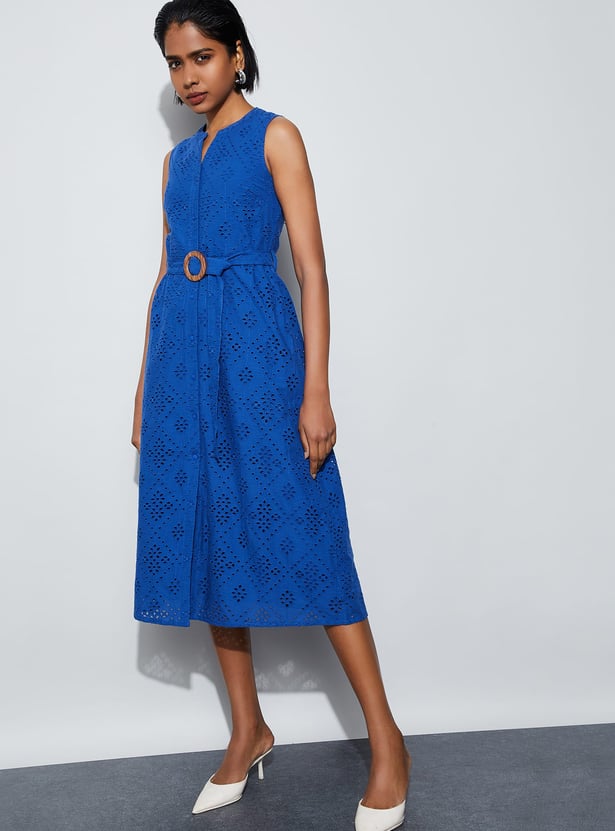 CODE Embroidered Buttoned Midi Dress
