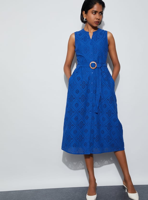 CODE Embroidered Buttoned Midi Dress