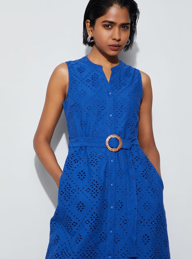 CODE Embroidered Buttoned Midi Dress
