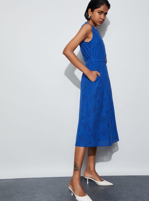 CODE Embroidered Buttoned Midi Dress