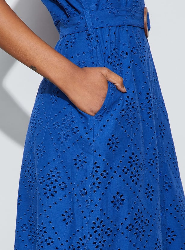 CODE Embroidered Buttoned Midi Dress