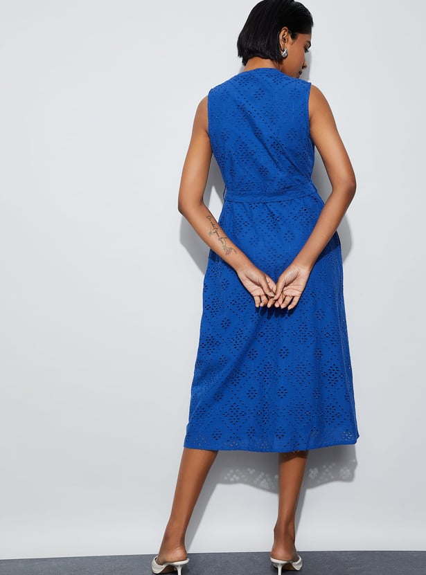 CODE Embroidered Buttoned Midi Dress