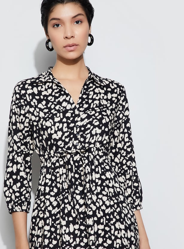 FAME FOREVER Printed Tie-Up Mini Dress
