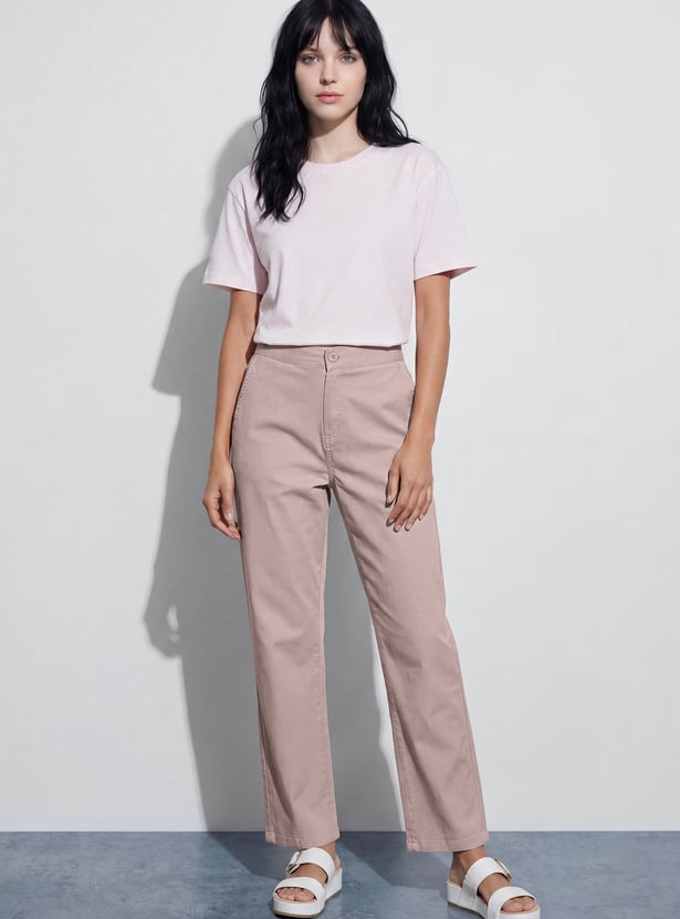 FAME FOREVER Solid Flat Front Trousers
