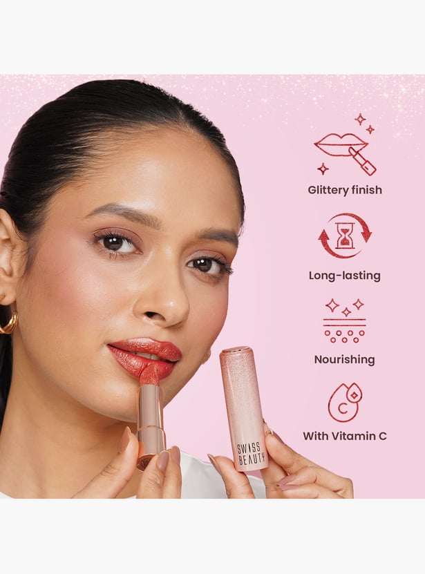 SWISS BEAUTY Glitter Bullet Lipstick - Glitz Pink - 3g