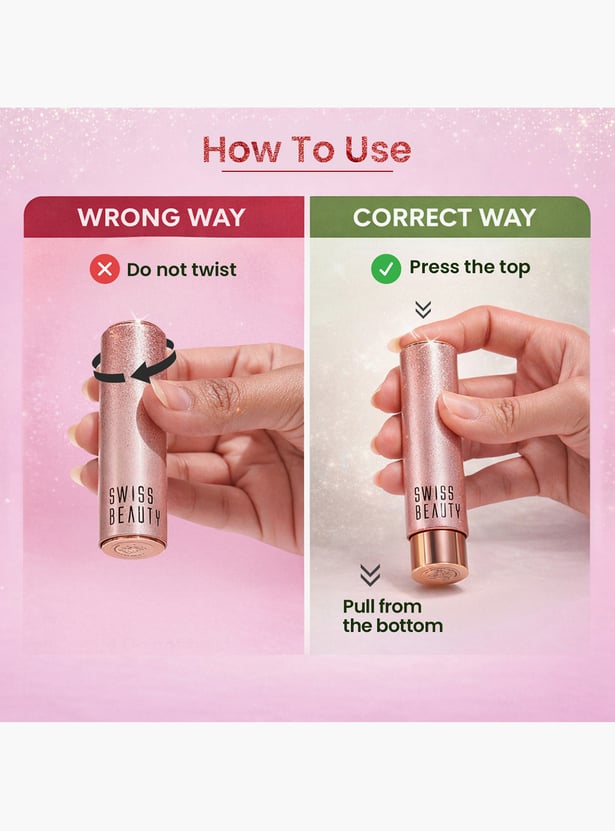 SWISS BEAUTY Glitter Bullet Lipstick - Glitz Pink - 3g