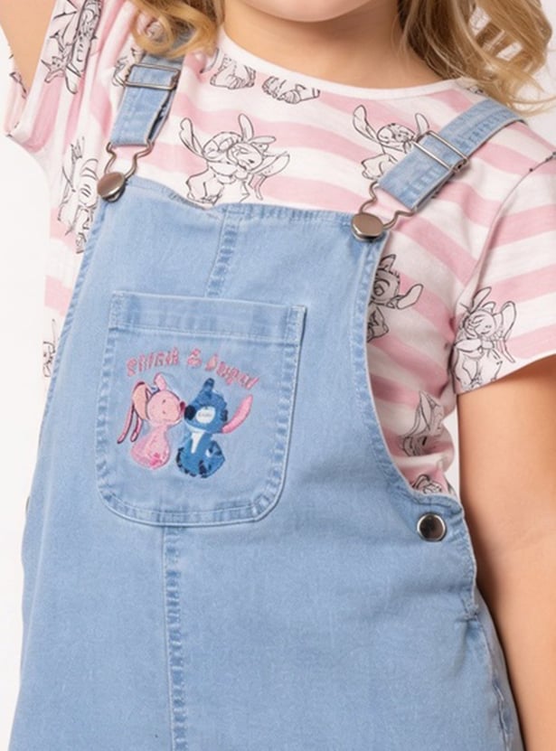 FAME FOREVER Girls Embroidered Dungaree with T-Shirt