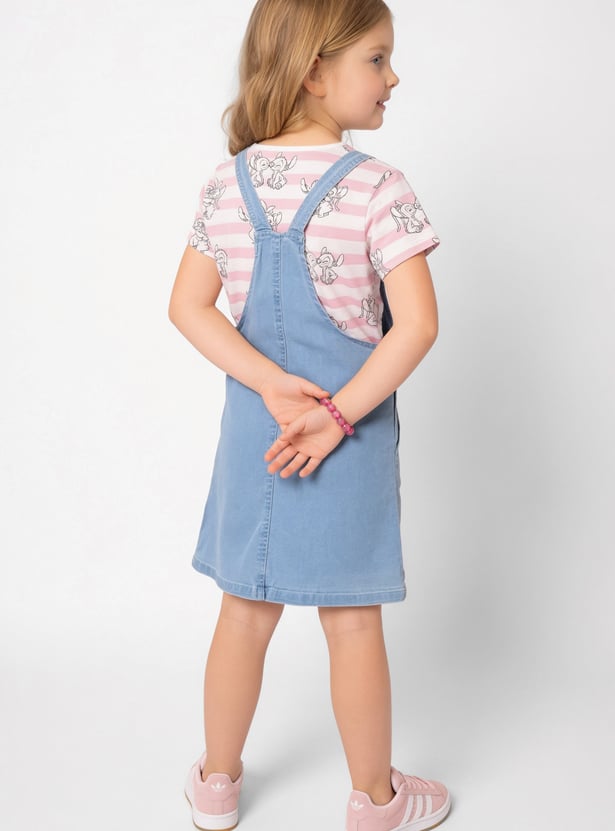 FAME FOREVER Girls Embroidered Dungaree with T-Shirt