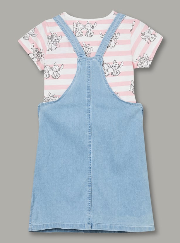 FAME FOREVER Girls Embroidered Dungaree with T-Shirt