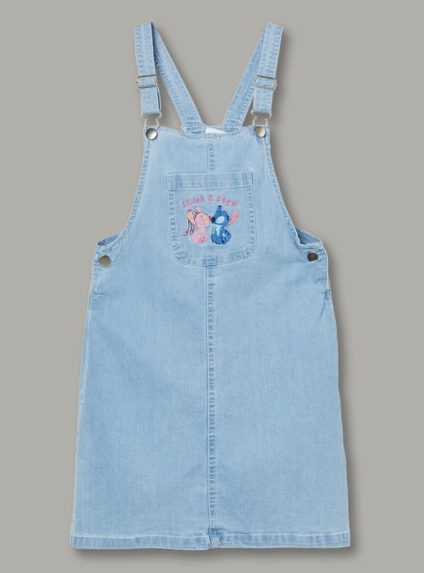 FAME FOREVER Girls Embroidered Dungaree with T-Shirt