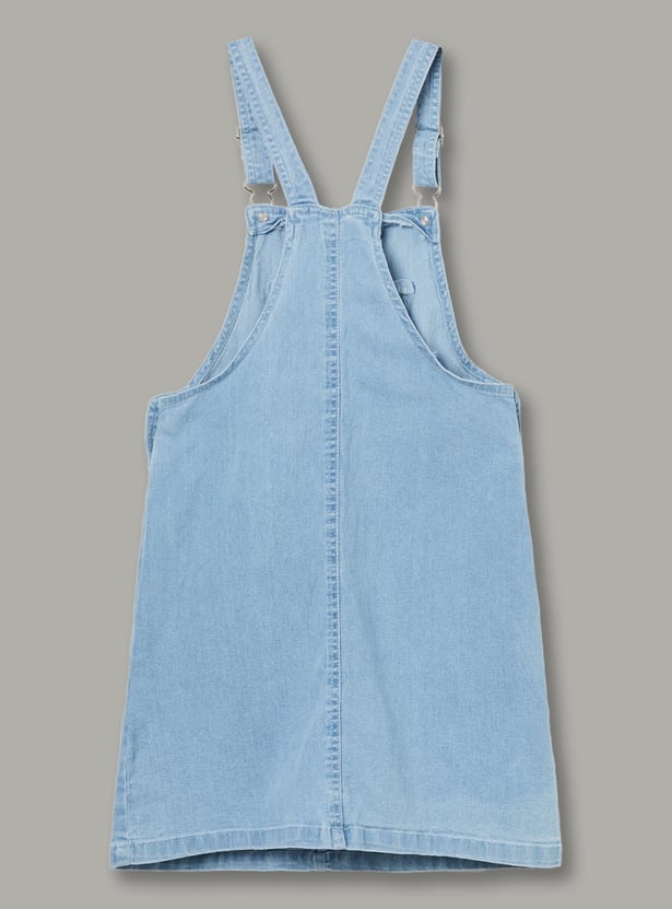 FAME FOREVER Girls Embroidered Dungaree with T-Shirt