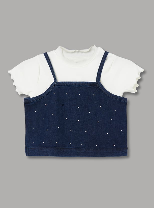 FAME FOREVER Girls Embellished Top with T-shirt