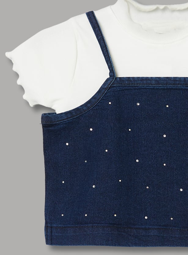 FAME FOREVER Girls Embellished Top with T-shirt