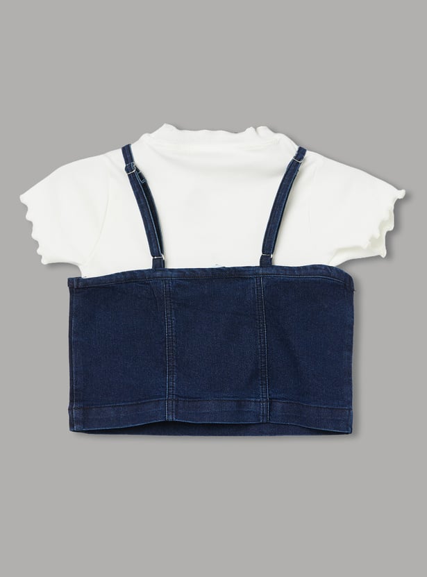 FAME FOREVER Girls Embellished Top with T-shirt