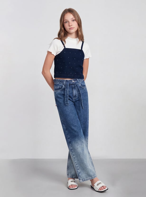 FAME FOREVER Girls Embellished Top with T-shirt