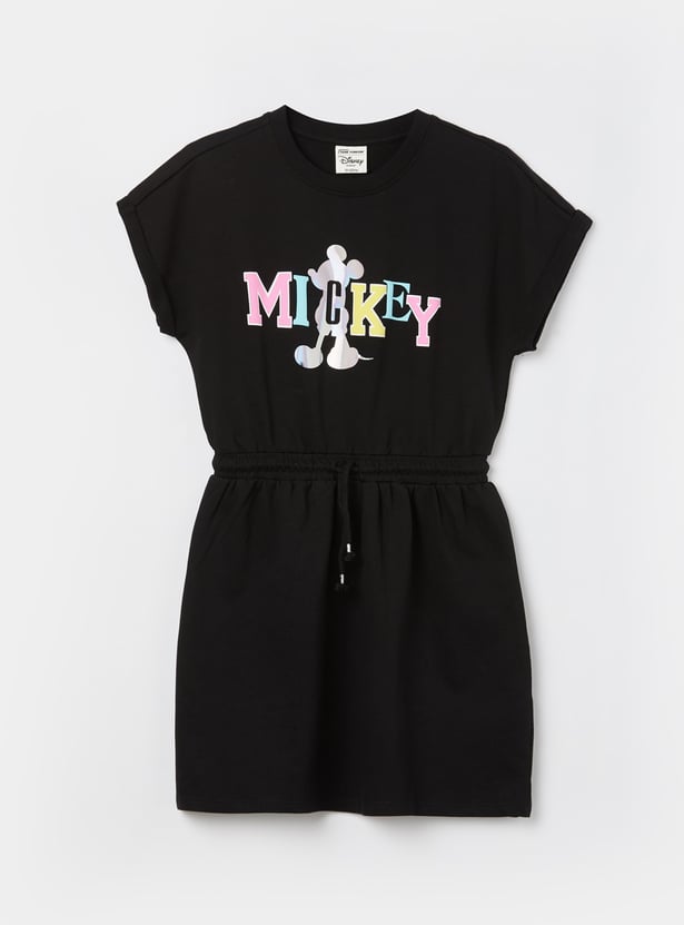 FAME FOREVER Girls MickeyPrint Tie-Up Dress