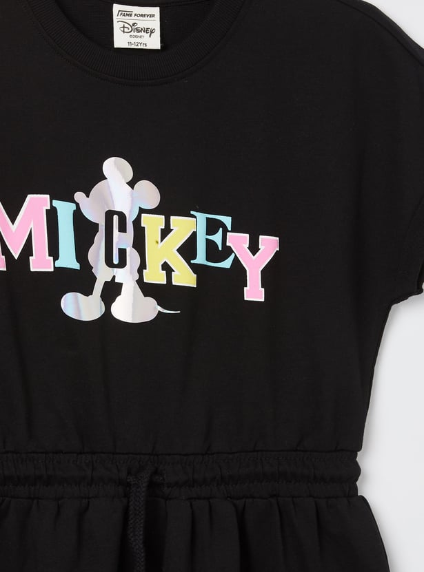 FAME FOREVER Girls MickeyPrint Tie-Up Dress