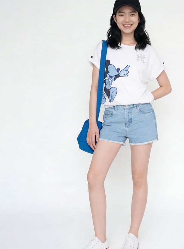 FAME FOREVER Girls Solid Denim Shorts
