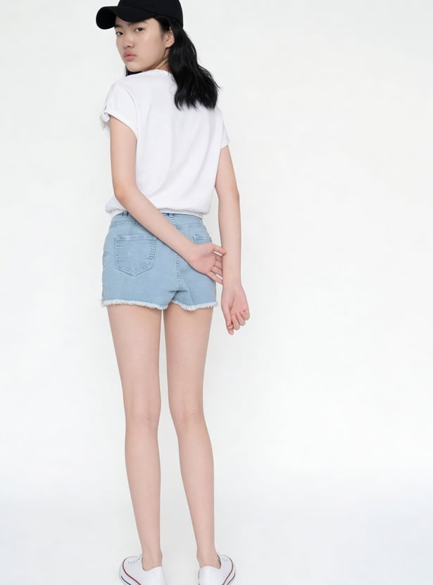 FAME FOREVER Girls Solid Denim Shorts