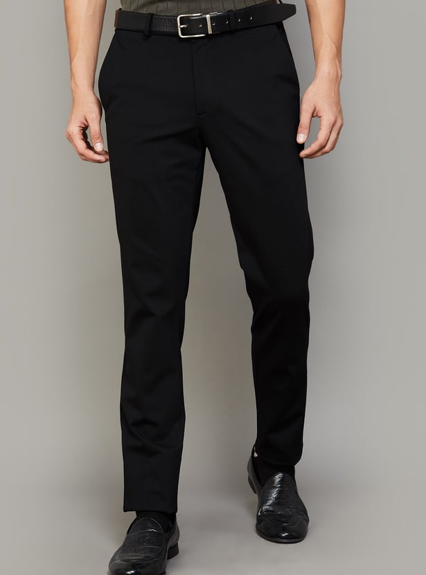 LOUIS PHILIPPE Solid Slim Tapered Formal Trousers