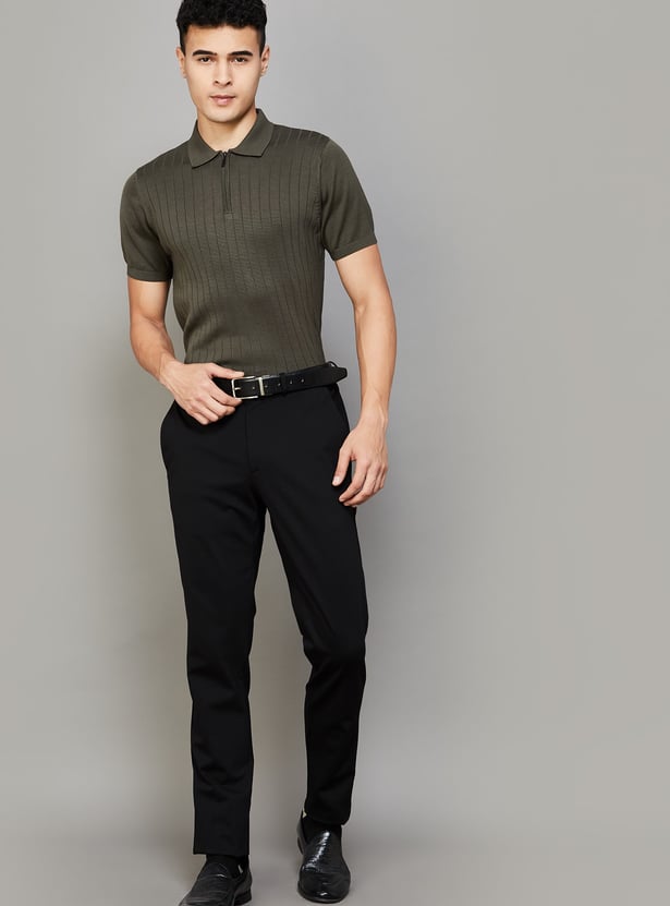 LOUIS PHILIPPE Solid Slim Tapered Formal Trousers