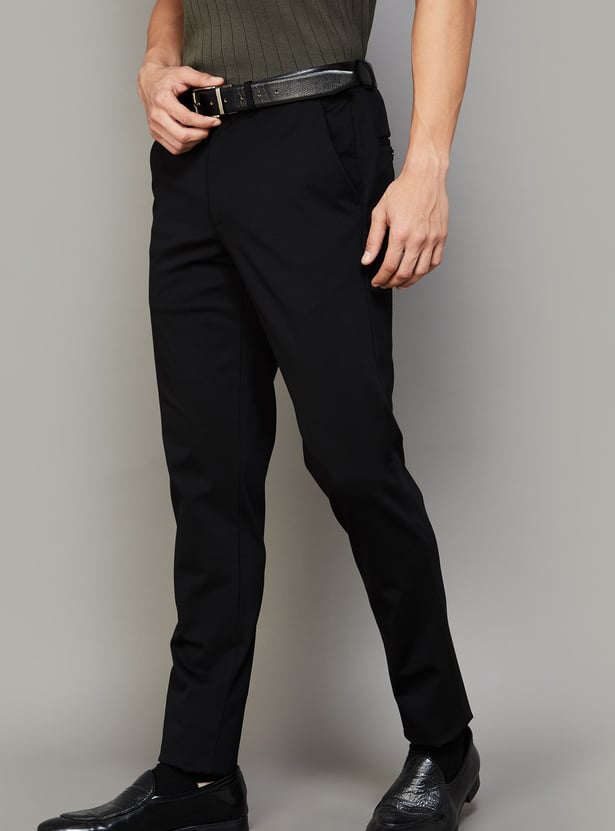 LOUIS PHILIPPE Solid Slim Tapered Formal Trousers