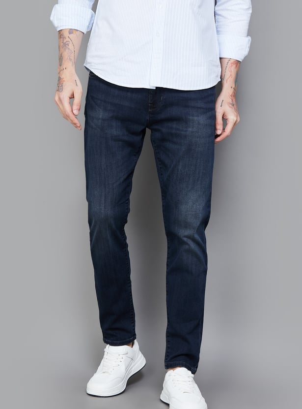 FLYING MACHINE Solid Dark Wash Slash Jeans (Slim Tapered)