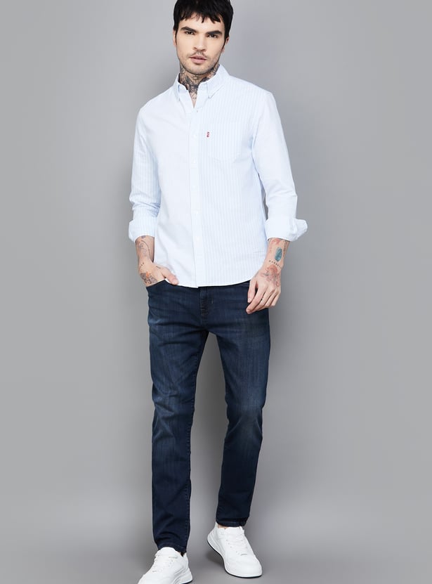FLYING MACHINE Solid Dark Wash Slash Jeans (Slim Tapered)