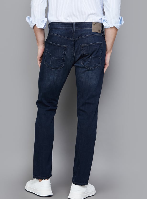 FLYING MACHINE Solid Dark Wash Slash Jeans (Slim Tapered)