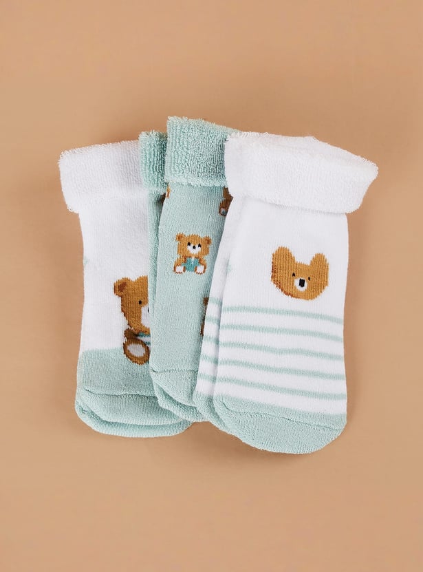 FAME FOREVER Boys Teddy Bear Ankle Length Socks - Pack of 3