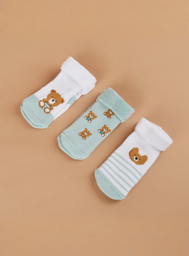 FAME FOREVER Boys Teddy Bear Ankle Length Socks - Pack of 3