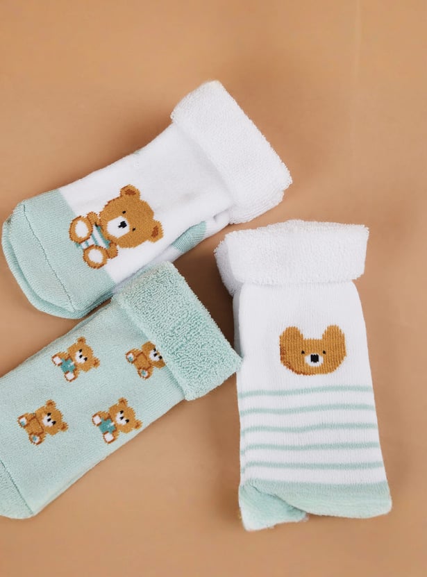 FAME FOREVER Boys Teddy Bear Ankle Length Socks - Pack of 3