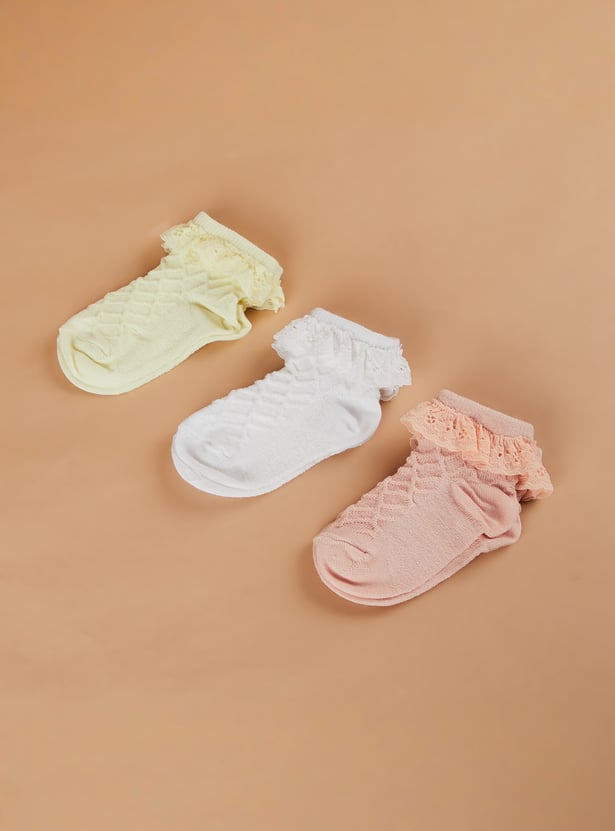 FAME FOREVER Girls Frill Ankle Length Socks - Pack of 3