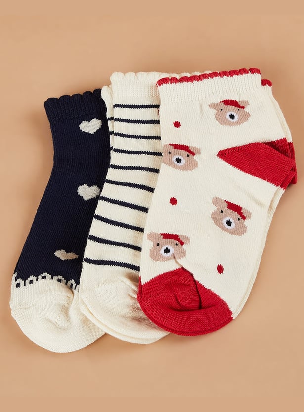 FAME FOREVER Girls Assorted Ankle Length Socks - Pack of 3