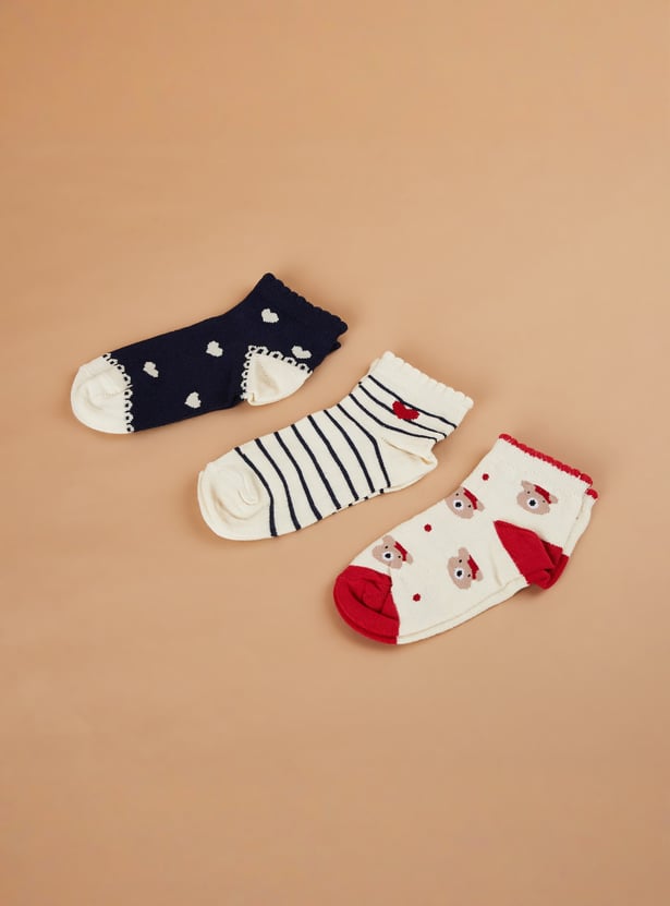 FAME FOREVER Girls Assorted Ankle Length Socks - Pack of 3