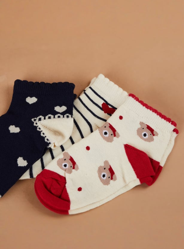 FAME FOREVER Girls Assorted Ankle Length Socks - Pack of 3