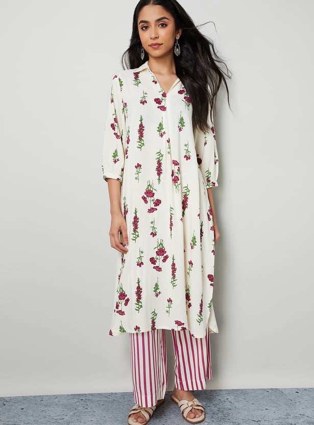MELANGE Floral Print Straight Kurta Set