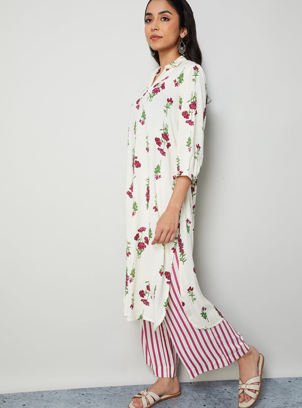 MELANGE Floral Print Straight Kurta Set
