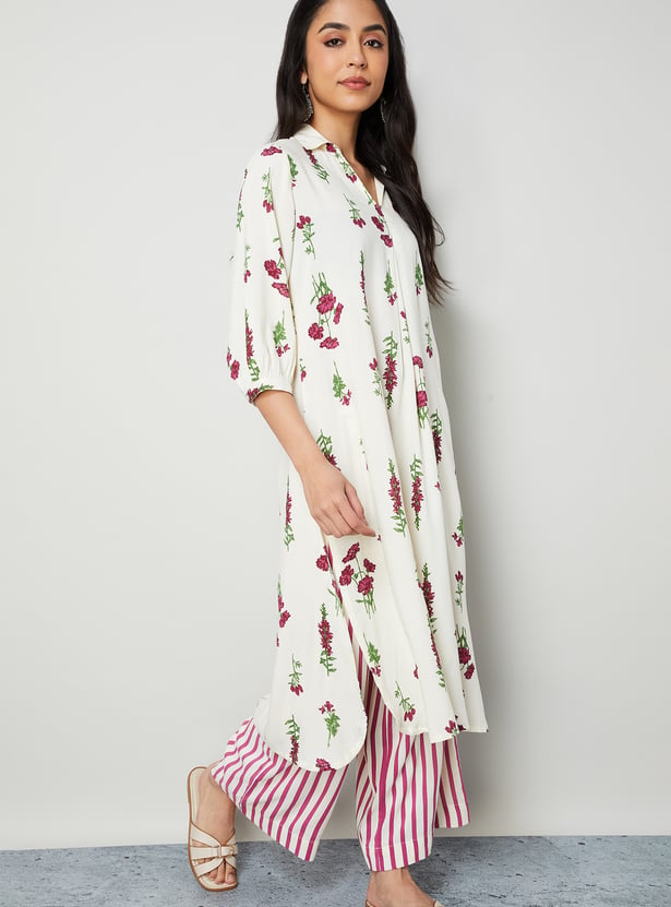 MELANGE Floral Print Straight Kurta Set