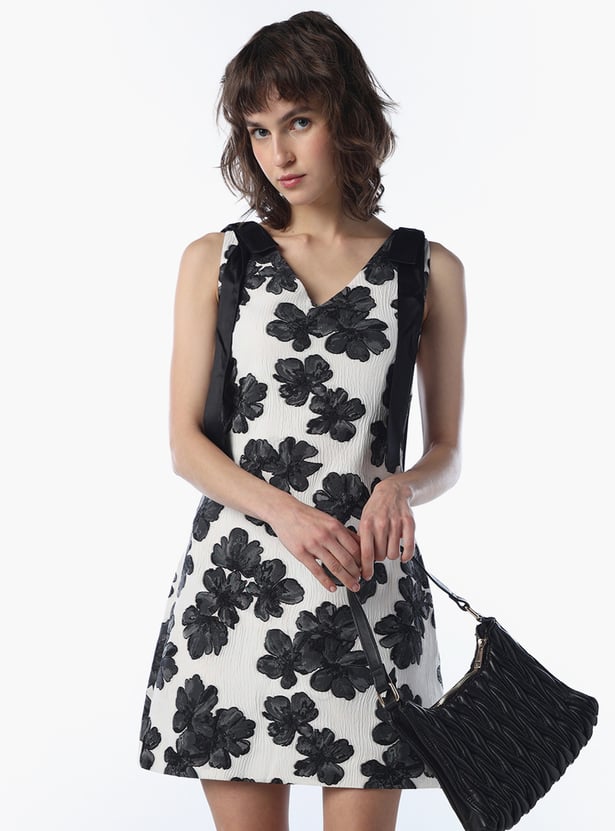 ONLY Floral Print V-Neck Mini A-line Dress