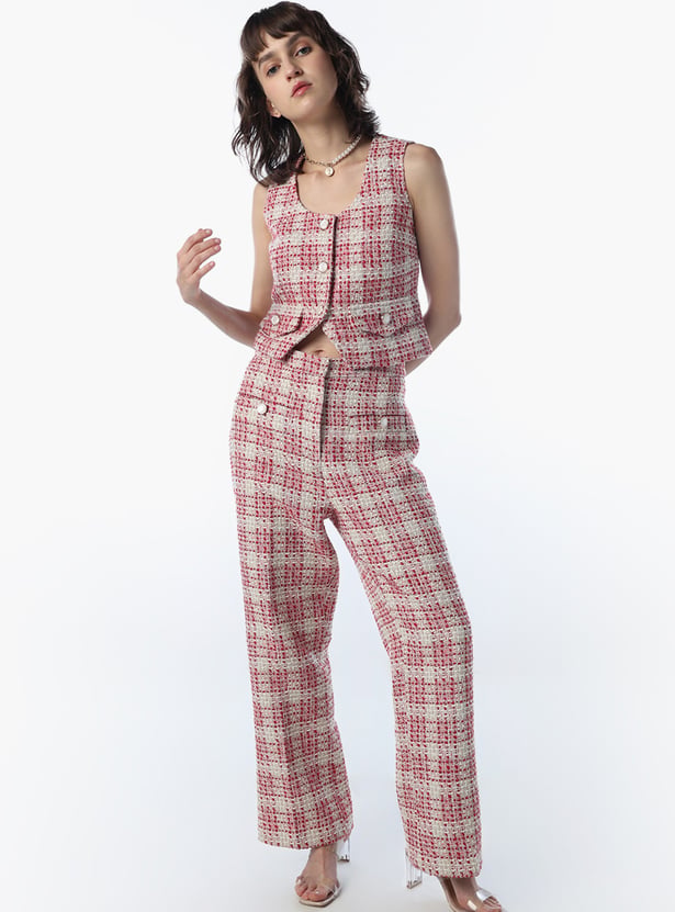 ONLY Checked Mid-Rise Trousers