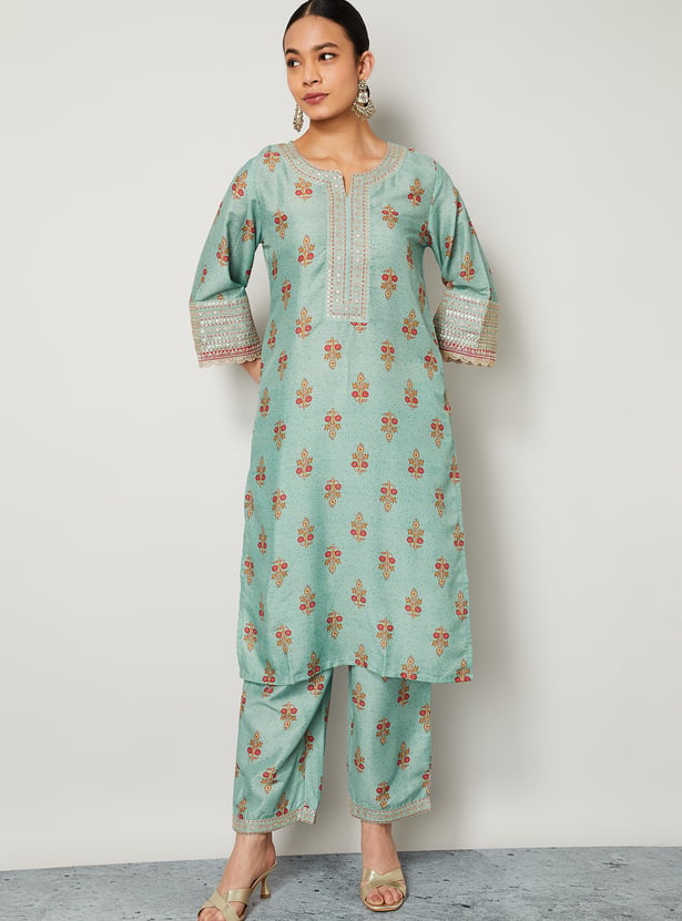 MELANGE Floral Print Straight Kurta Set