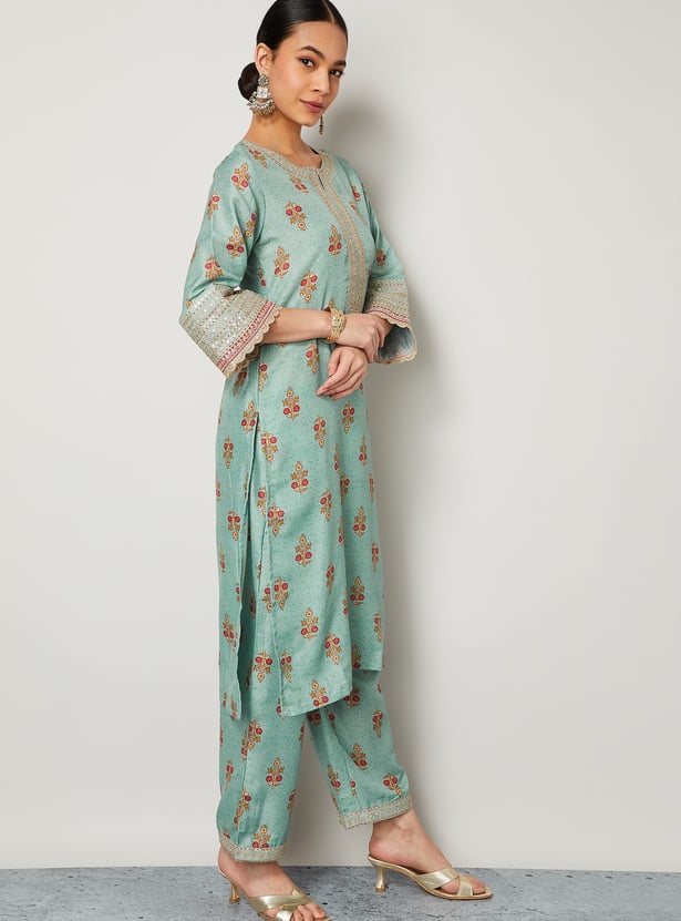 MELANGE Floral Print Straight Kurta Set