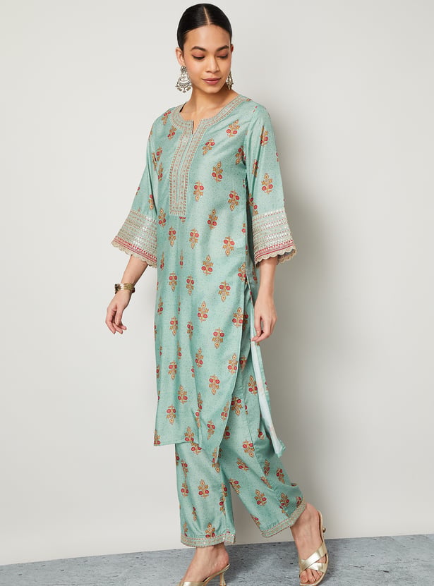 MELANGE Floral Print Straight Kurta Set