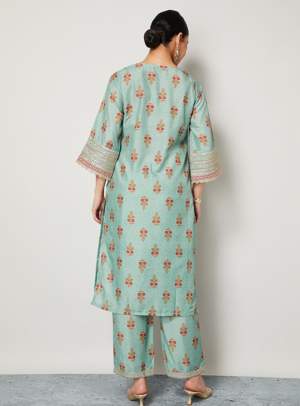 MELANGE Floral Print Straight Kurta Set