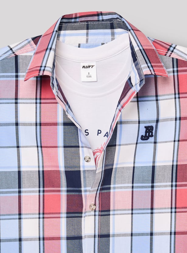 RUFF KIDS Boys Checked Shirt with Vest T-shirt